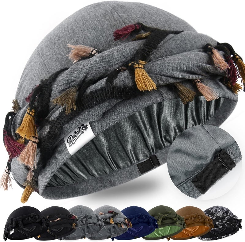 Babalet Store Halo Turban for Men Women Satin Lined Durag Head Wraps Skull Cap Pre-Tied Tassels Braid Beanie Vintage Twist Bonnet - Image 1